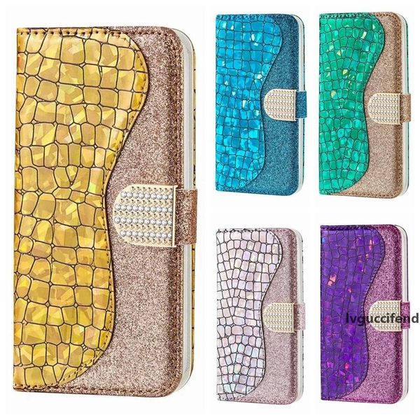 

sparkle hybrid wallet leather for galaxy a21 a11 a01 huawei p40 pro lite bling crocodile case glitter diamond card sparking holder cover