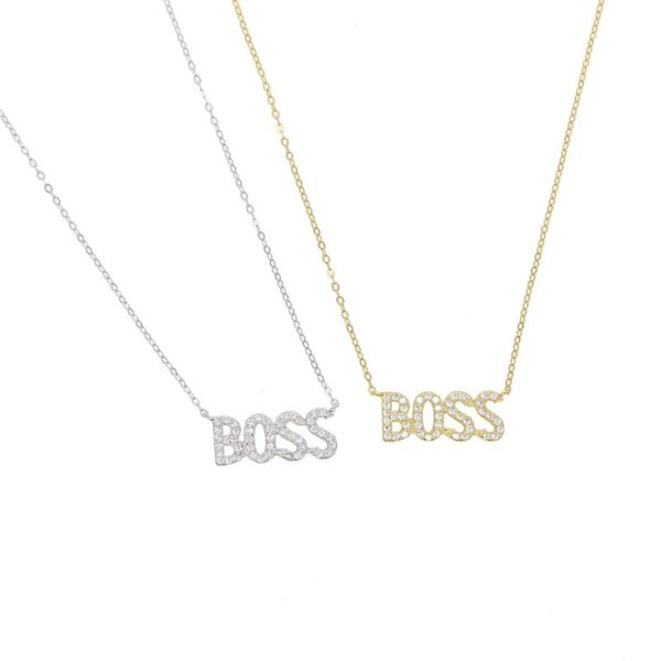 

925 sterling silver paved crystal letter boss babe pendant necklaces long 45cm chain necklace choker jewelry for womens