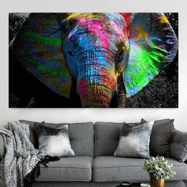 

abstract colorful elephant oil painting nordic wildlife animal poster & prints wall pictures for for living room modern home decoration