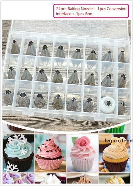 

24 1 pcs / set stainless steel baking nozzle baking dessert decorators with conversion interface diy cake pastry ice cream bakeware dhl