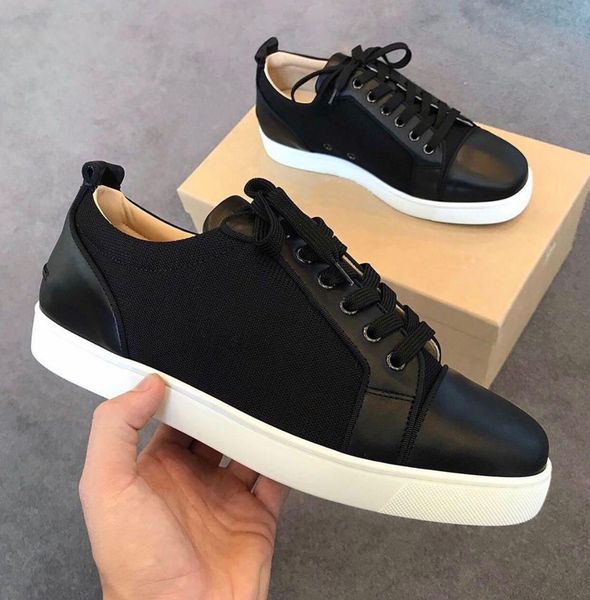 

junior black mesh canvas low sneakers flats with rounded-toe red bottom shoes women,men low casual -- trainers eu35-47