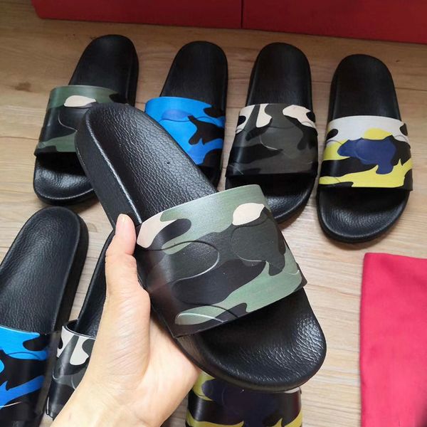

designer slides mens women rubber slipper luxury camouflage slider flip flops summer wide flat beach shoes big size