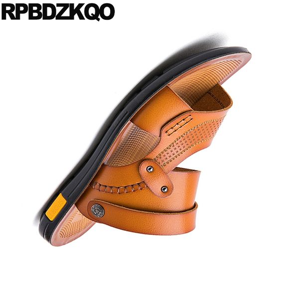 

men sandals leather summer flip flop slides beach designer metal brown slip on 2019 fashion waterproof yellow shoes slippers cs10, Black