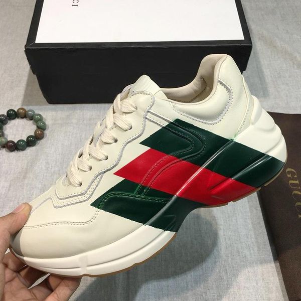 

fashion mens shoes sneakers with original box breathable chaussures pour hommes mens shoes rhyton leather sneakers zapatos de hombre, Black