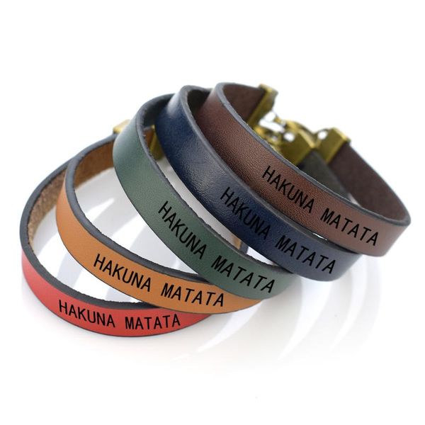 

hakuna matata letters engraved bracelet movie african proverb bangle laser lettering retro leather bracelets women sisters gift, Golden;silver