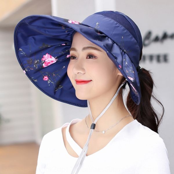 

2020 new big edge sun female outdoor bicycle sunscreen cycling sunscreen floral travel sun hat quick-drying hat, Blue;gray