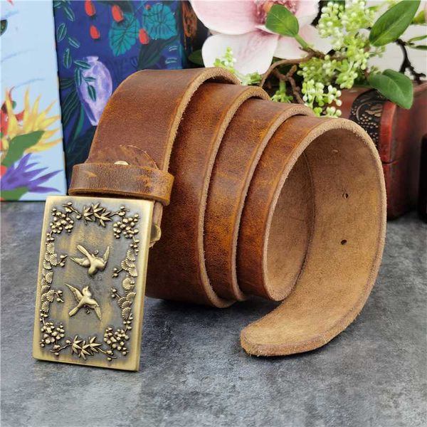 

vintage chinese style brass belt buckle men's belt ceinture 130cm long leather for men waist leather mbt0102, Black;brown