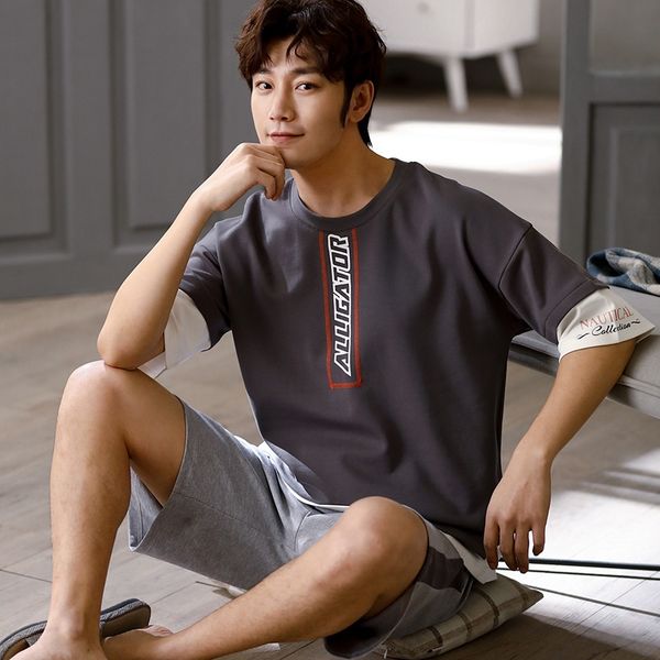 

peiyan outdoor home wear pajamas pullover men's cotton short sleeve 2020 loose casual pullover korean men's pajamas, Black;brown