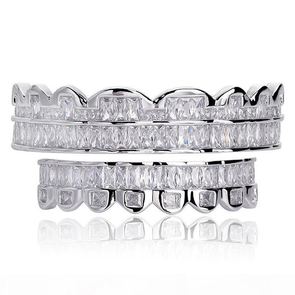 

new baguette set teeth grillz & bottom silver color grills dental mouth hip hop fashion jewelry rapper jewelry, Black