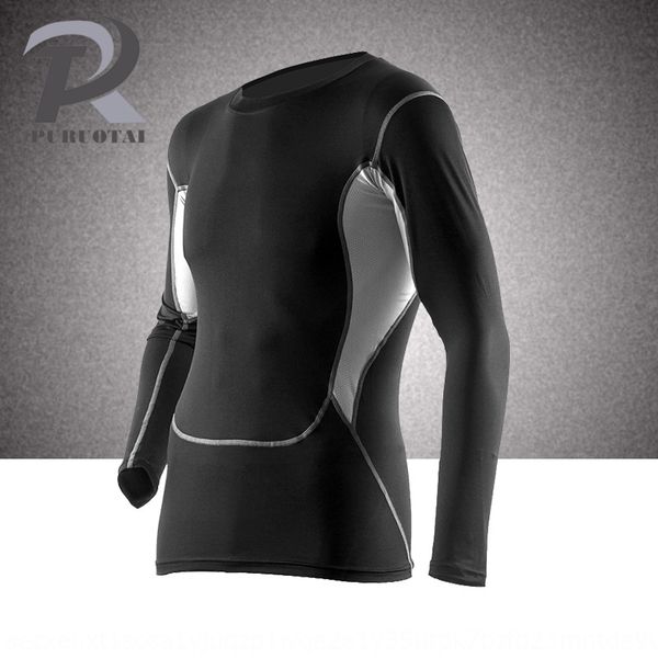 

qrkmw три поколения спортивных мужчин с длинными рукавами стрейч фитнес одежды tightsrunning быстросохнущую три поколения спортивная трико м, Black