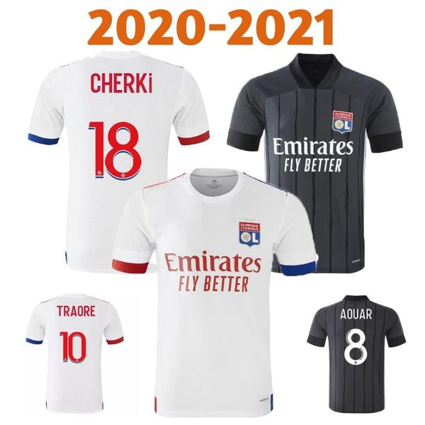 

men kids kit uniform 2020 2021 olympique lyonnais soccer jerseys memphis traore fekir football shirt 20 21 ol lyon aouar maillot de foot, Black;yellow