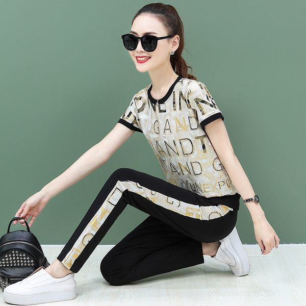 

1dk9m selling thin sports 2020 fashion women's korean short-sleeved trousers casual two-piece selling sportswear sportswear thin spo, Gray