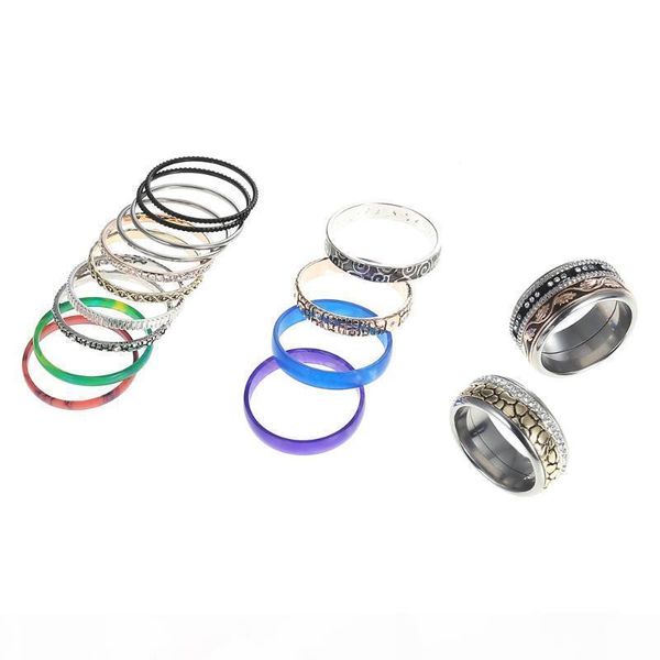 

floya titanium stainless steel rings set black box vintage 2 pcs stackable femme bague for women band ring gift girl friendly, Golden;silver