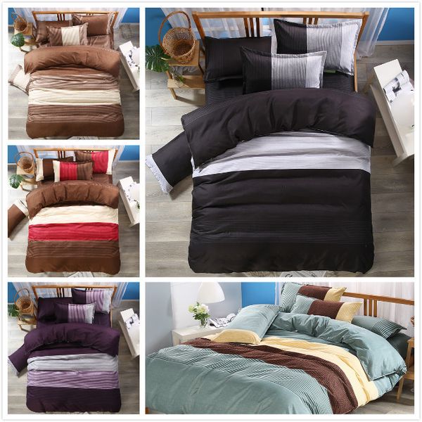 

solid color stitching bedding set of 3 printed duvet cover  bedding set simple wind microfiber cover