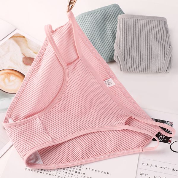 

3pcs women striped cotton briefs low waist seamless panties ladys underwear antibacterial intimates 2022, Black;pink