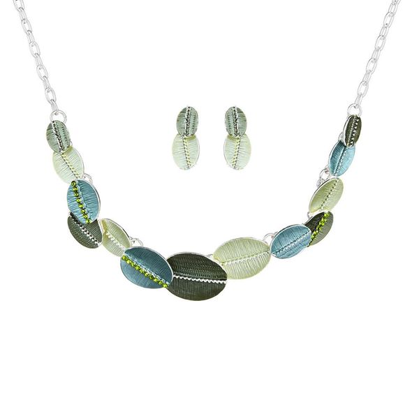 

jewelry set costume jewelry sets selling leaf plant metal alloy enamel necklace charm earrings set women's jewelry, Silver