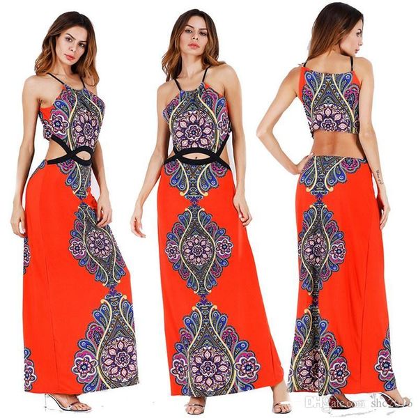

women dress bohemia shoulder vest sleeveless strapless elegant lady waist hollow out long skirt casual loose dresses size s-xl d2, Black;gray
