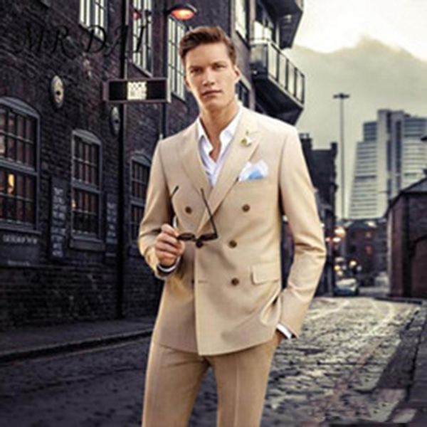 

2020 khaki double-breasted suit mens wedding suits custom made slim fit business suit groom tuxedos 2 piece set (jacket+pants), White;black