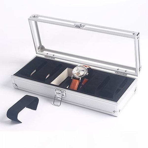 

j wholesale -2016 useful 6 12 grid slots jewelry watches aluminium alloy display storage box case, Black;blue