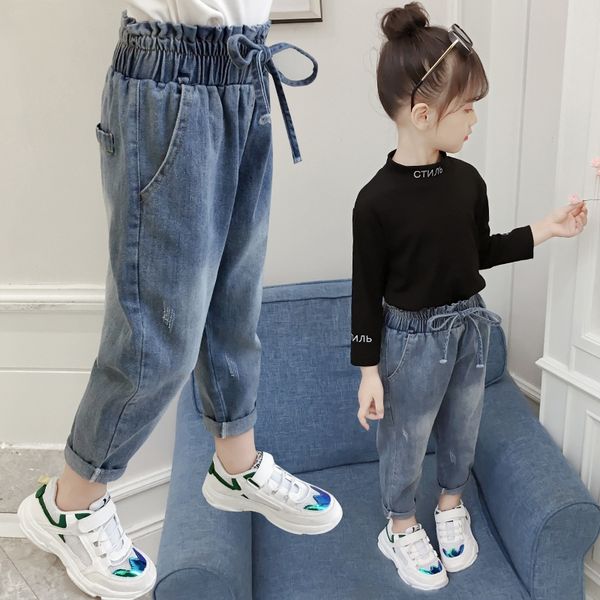 

c6xe2 children's wear autumn new girls' medium and large children's baby's small feet pants slim casual high waist pants, Blue