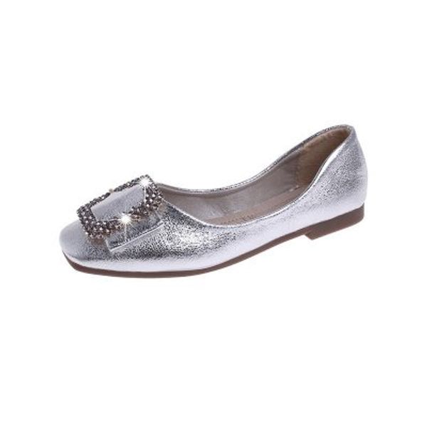 

2020 spring and autumn new single shoes casual square head crystal sequins wild soft bottom large size flat shoes, Black