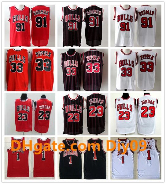 

men throwback chicago bulls jersey 91 dennis rodman 33 scottie pippen 23 michael jd retro red black vintage basketball jerseys, Black;red