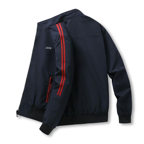 

striped bomber jacket men new spring sports jackets stand collar sportswear double side wear coats maleb autumn windbreaker coat, Black;brown