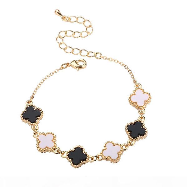 

y bracelets &chains four -leaf black white fashion diy jewelry alloy short necklace for women 2017 new love 15 cm adjustable access, Golden;silver