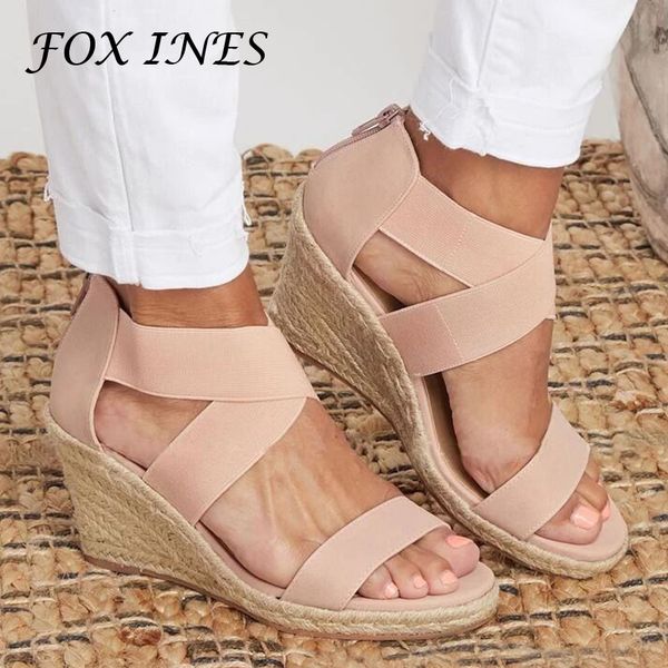 

plus size 35-43 ankle wrap sandals casual wedges sandals women fashion heels sandalias mujer 20 summer shoes woman peep toe heel, Black