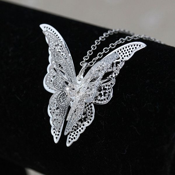 

yonew fashion women's jewelry butterfly pendant & necklace chain women lovely butterfly pendant chain necklace jewelry, Silver