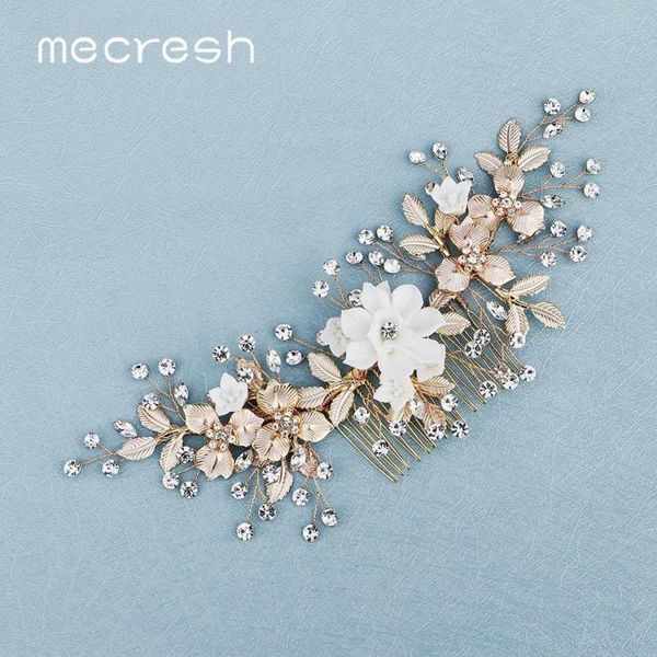 

mecresh luxury flower leaf branch hair comb ornaments for women gilrs gold color crystal headpiece wedding accessories fs339, Golden;silver