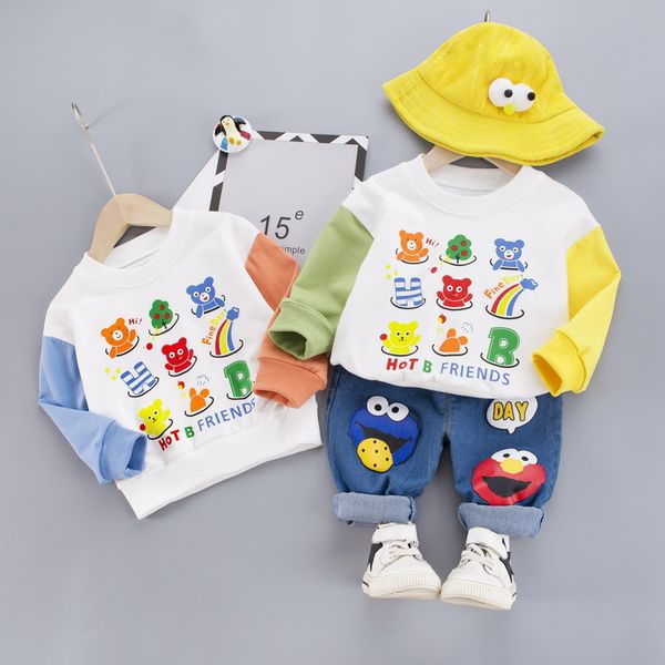 

new 2020 boys and girls spring and autumn suits small and medium-sized children's cotton long sleeve two-piece suit a6, White