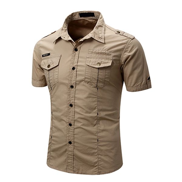 

mens tactical cargo work shirt casual slim fit short sleeve shirts summer cotton fashion shirts button down, White;black