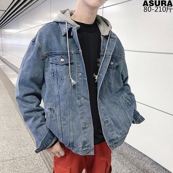 

spring fall men denim jacket black blue and hooded single-breasted fashion soild color slim mens stylist jackets s-xxxl, Black;brown