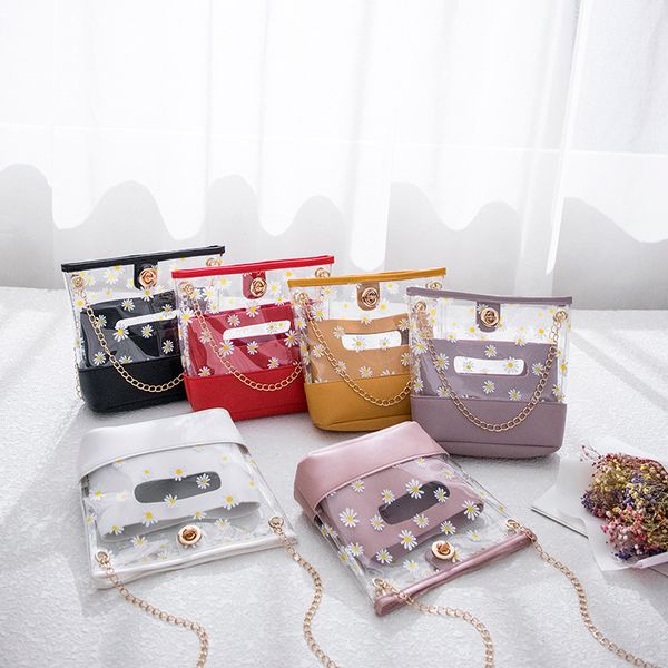 

shoulder bags pink little daisy transparent jelly bag women pu leather women handbags and purse new style high quality