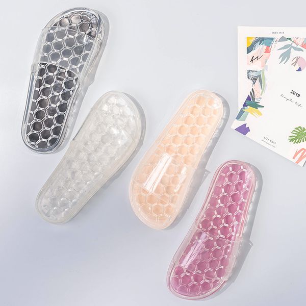 

crystal shoes women wear transparent jelly shoes non-slip flat sandals household indoor super soft lady slippers bath slippers, Black