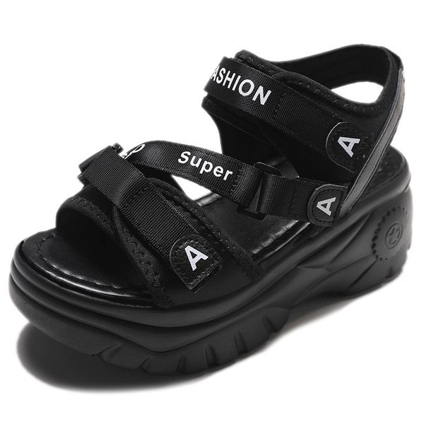 

fujin platform women buckle slides casual sandals women's sports shoes summer sandalia mujer 2020 cx200715, Black