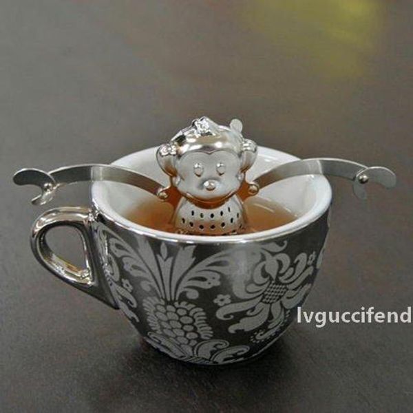 

50pcs new tea monkey 304 stainless steel cute tea infuser monkey design with saucer mini monkey tea strainer