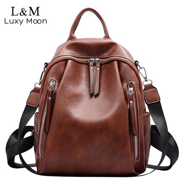 

classic leather backpack women large capacity backpacks travel bags college student school shoulder bag vintage rugzak xa586h