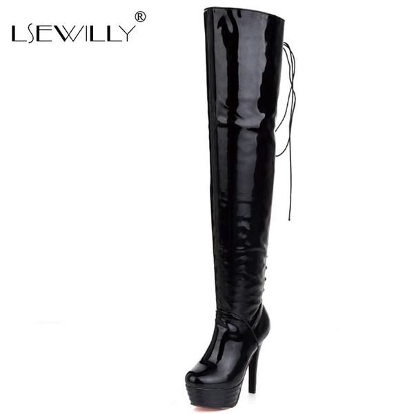

lsewilly over the knee boots women round toe stiletto heel thigh high boot female thin high heel winter party shoes, Black