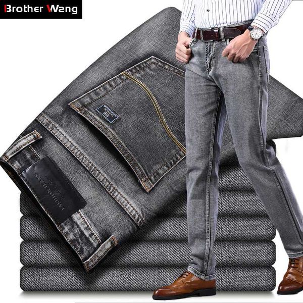 

2020 summer new men's stretch-fit thin jeans business casual classic style fashion denim trousers male black blue gray pants