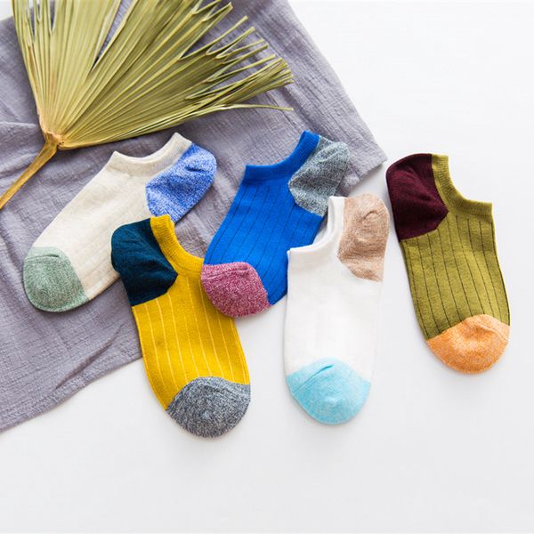 

5 pairs/lot men sock patchwork solid striped cotton ankle sock spring summer casual male funny sock meias calcetines, Black