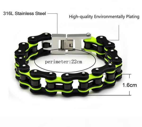 

мода новые мужские браслеты байкер ювелирные изделия золото черный оранжевый синий гальваническим нержавеющей стали мотоцикл велосипед link, Golden;silver