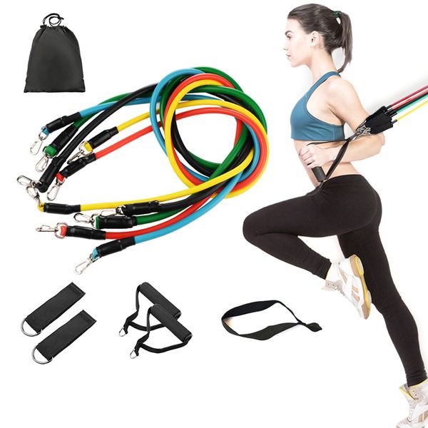 

11pcs set workout bands pull rope fitness exercises resistance bands latex tubes pedal training strap body training elastic yoga