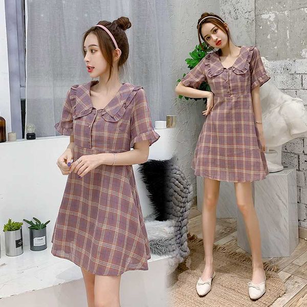 

9133# maternity dress nursing summer plaid short sleeve easy matching loose stylish dress for pregnant women mom, White
