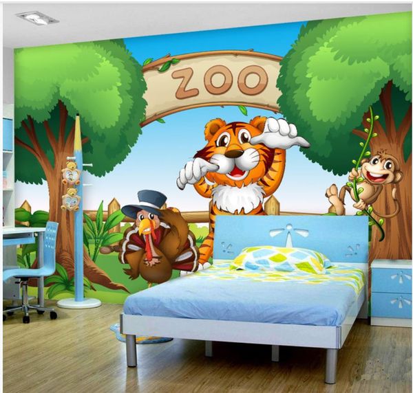 photo personalizzato Sfondi murales 3D carta da parati sveglia del fumetto zoo camera murale background decorativo carte da parati a casa dei bambini della foresta
