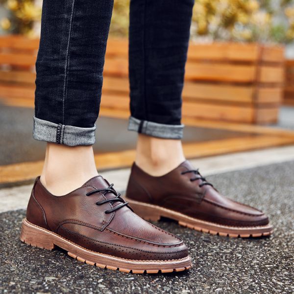 

мужская обувь повседневная обувь кожаные мужчины классический бизнес-бюро обувь мода оксфорд для мужчин elegantes lace-up кроссовки, Black