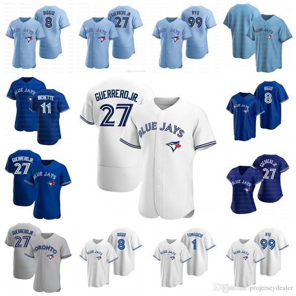 

11 bo bichette 2020 new blue baseball jersey vladimir guerrero jr. cavan biggio hyun-jin ryu yamaguchi randal grichuk drury hernandez jansen, Blue;black