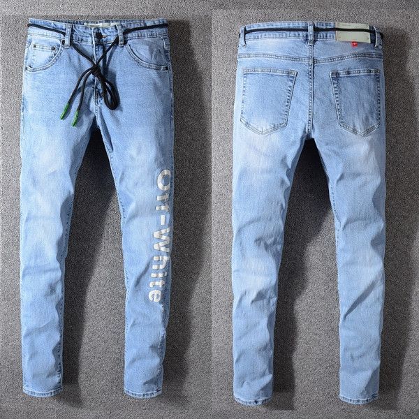 

men's fashion distressed men's zipper motorcycle pants ripped paint punk slim fit crime designer sweatpants size 28-40, Blue