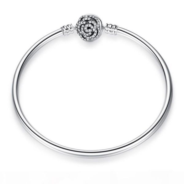 

beauty & the beast bangle 100% 925 sterling silver jewelry rose clasp clear crystal charm bracelets for women fits european beads charms, Black